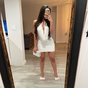 Superdown Tina Mini Dress in Ivory Metallic